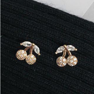 Rhinestone Cherry Earring 1 Pair - Cherry - Gold - One Size