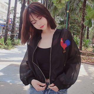 Chicken Embroidered Chiffon Zip Jacket