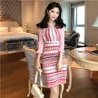 3/4-sleeve Patterned Mini Knit Dress