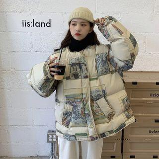 Print Padded Jacket As Shown In Figure - One Size