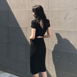 Short-sleeve Cut Out Midi Sheath Dress