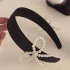 Bow Faux Pearl Fabric Headband Headband - Black - One Size