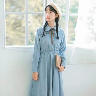 Frilled Peter Pan Collar Midi Shirtdress