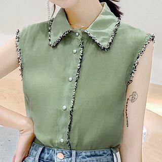 Fringed Trim Sleeveless Blouse