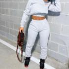 Set: Lettering Print Long-sleeve Crop Sweater + Lettering Print Pants