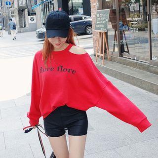 Cutout-shoulder Lettering Sweatshirt