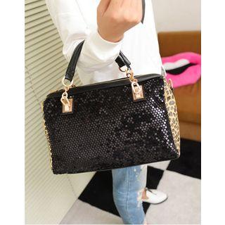 Metal Chain Accent Leopard Shoulder Bag