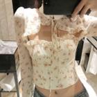 Floral Cutout Long-sleeve Slim-fit Cropped Blouse