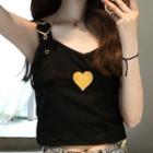 Heart Embroidery Buckled Tank Top