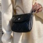Faux-pearl Strap Quilted Crossbody Bag Black - One Size