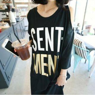 Letter Cutout Shoulder T-shirt Dress