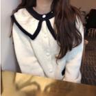 Contrast-trim Sailor Collar Cardigan Off-white - One Size
