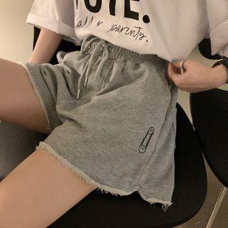 Embroidered Frayed Shorts