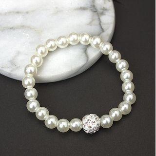 Set Of 3: Rhinestone Faux Pearl Necklace + Bracelet + Faux Pearl Earring Set Of 3 - 1 Pc - Necklace & 1 Pc - Bracelet & 1 Pair - Earring - White - One Size