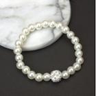 Set Of 3: Rhinestone Faux Pearl Necklace + Bracelet + Faux Pearl Earring Set Of 3 - 1 Pc - Necklace & 1 Pc - Bracelet & 1 Pair - Earring - White - One Size