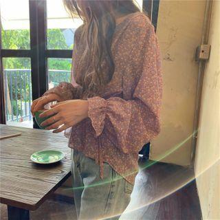 Flower Print Blouse Ash Purple - One Size