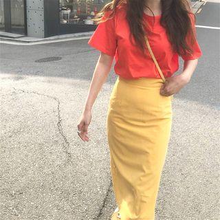 Short Sleeve Plain Tee / A-line Plain Skirt