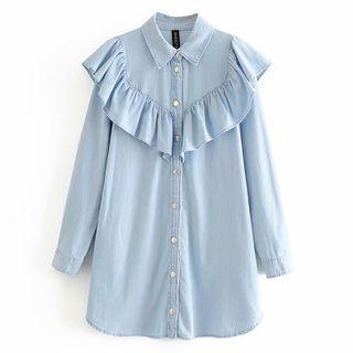 Long-sleeve Ruffled Mini Shirtdress