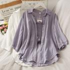 Set: Smocked Crop Top + Loose-fit Light Shirt
