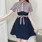 Mock Two-piece Short-sleeve Mini A-line Dress