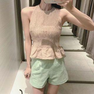 Sleeveless Cutout-back Tie-strap Top