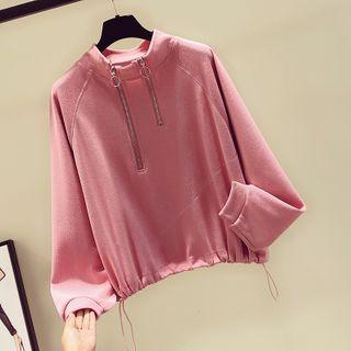 Zip Detail Drawcord Cropped Hoodie