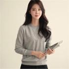 Crew-neck Knit Top Gray - One Size