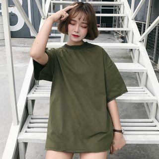 Lace-up Loose Fit Elbow-sleeve T-shirt