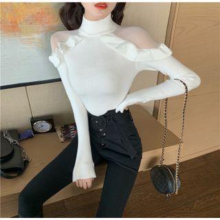 Long Sleeve Mock Neck Mesh Panel Knit Top