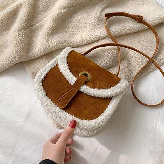 Furry-panel Flap Crossbody Bag