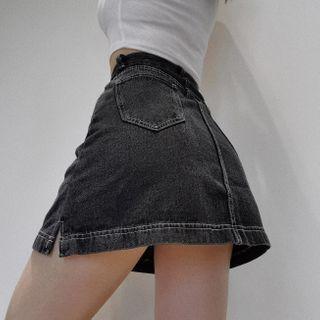 High-waist Washed A-line Mini Skirt