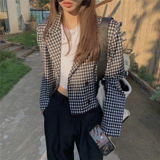 Patterned Double-breasted Blazer Black - One Size