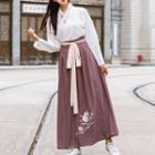Hanfu Set: Long-sleeve Top + Elbow-sleeve Top + Maxi Skirt