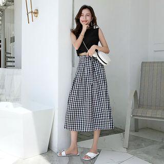 Set: Sleeveless Top + Midi A-line Skirt
