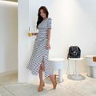 Lacing-side Stripe Maxi T-shirt Dress