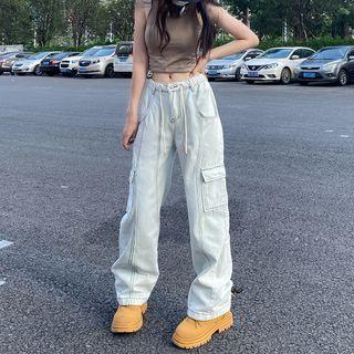 Low Rise Washed Loose Fit Cargo Jeans