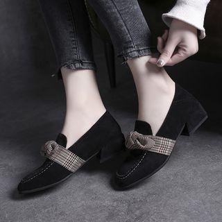 Plaid Bow Accent Chunky-heel Loafers