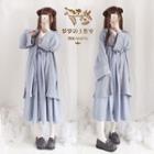 V-neck Two Tone Dress / Open Front Knitted Long Cardigan