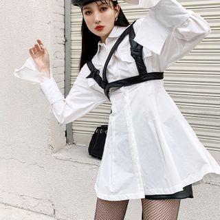 Long-sleeve Plain Mini A-line Shirtdress