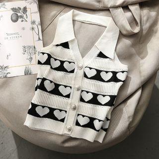 Collared Halter Heart Print Tank Top