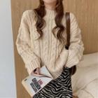 Cable Knit Sweater / Zebra Print Midi A-line Skirt