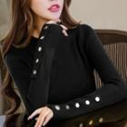 Long-sleeve Snap-button Knit Top