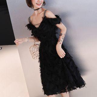 Fringed Trim Cocktail Dress / Sheath Evening Gown
