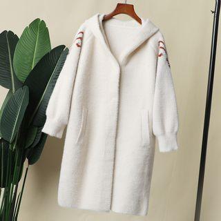 Furry Hooded Long Cardigan Off-white - One Size