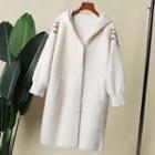 Furry Hooded Long Cardigan Off-white - One Size