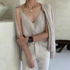 V-neck Knit Camisole / Cardigan / Straight-fit Jeans / Set