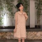 Set: Slipdress + Dotted Short-sleeve Collared Dress Set - Pink - One Size