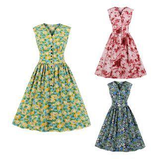 Sleeveless Print Midi A-line Dress (various Designs)