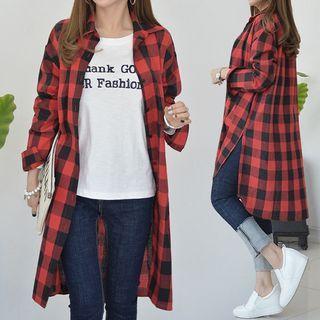 Slit-side Longline Check Shirt One Size