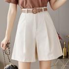 High-waist Plain Wide-leg Shorts With Belt